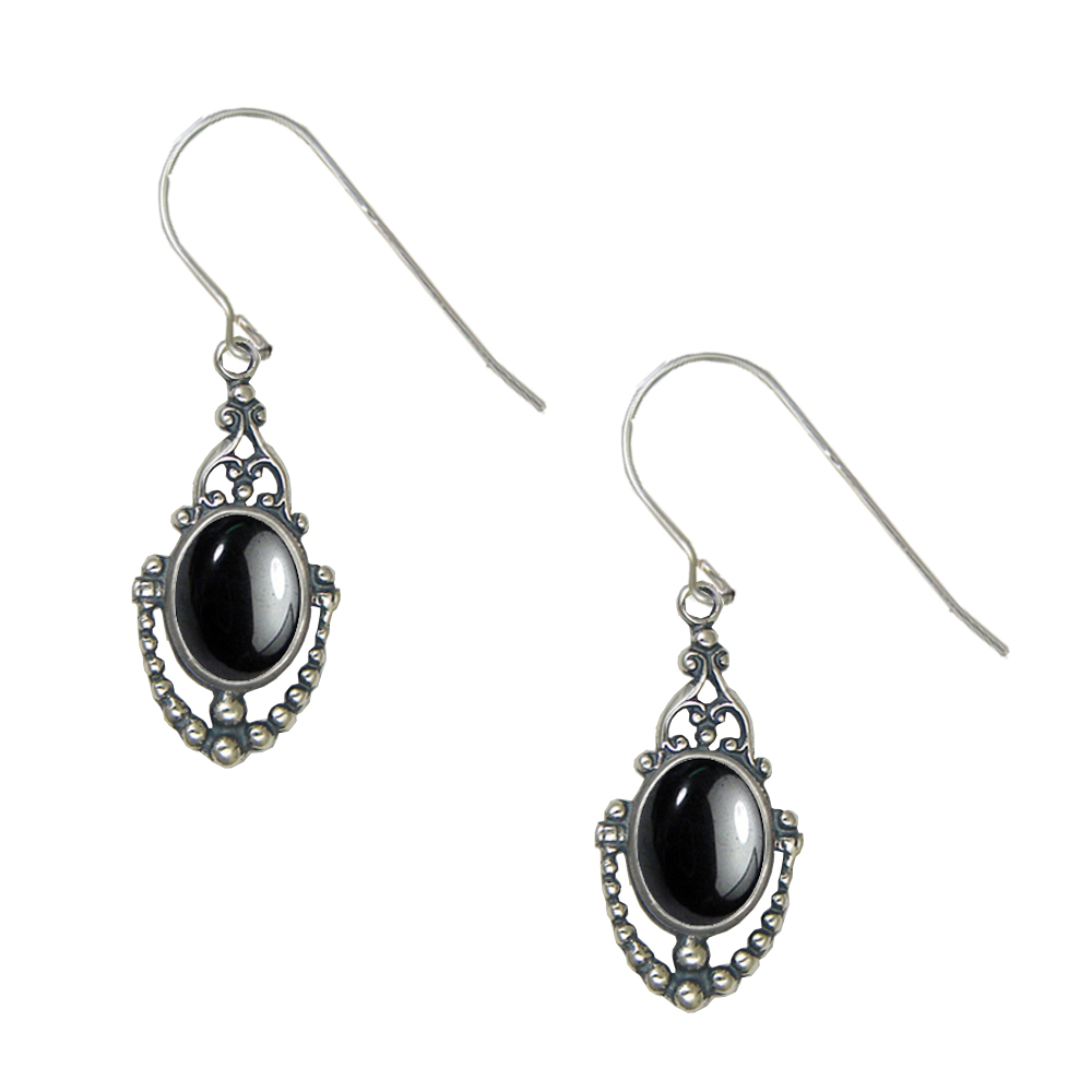 Sterling Silver Victorian Hematite Drop Dangle Earrings